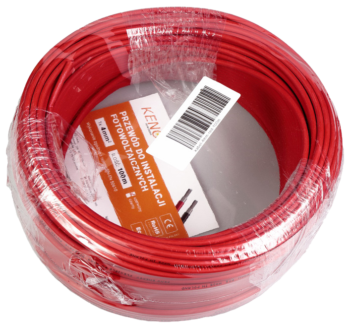 Saulės kabelis 4 mm², raudonas, 100 m (KABEL-4MM-RED-100M)
