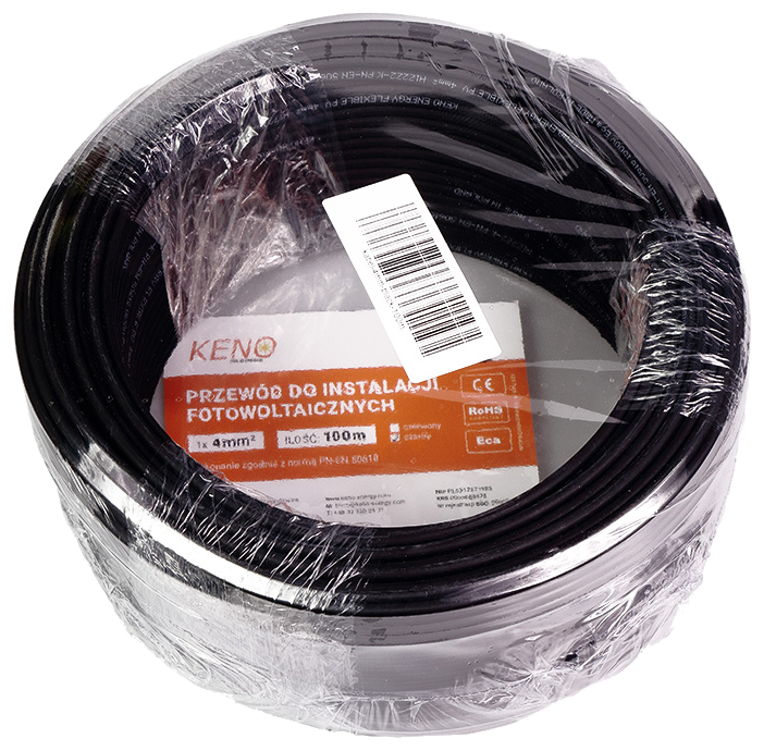 Saulės kabelis 4 mm², juodas, 100 m (KABEL-4MM-BLACK-100M)