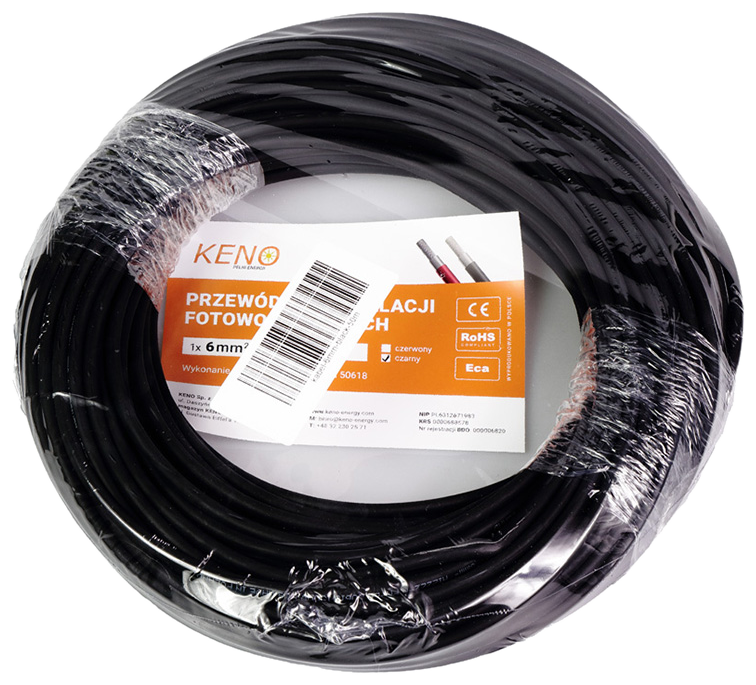 Saulės kabelis 6 mm², juodas, 50 m (KABEL-6MM-BLACK-50M)
