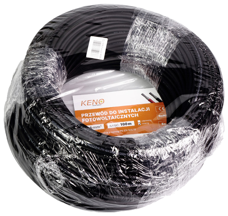 Saulės kabelis 6 mm², juodas, 100 m (KABEL-6MM-BLACK-100M)