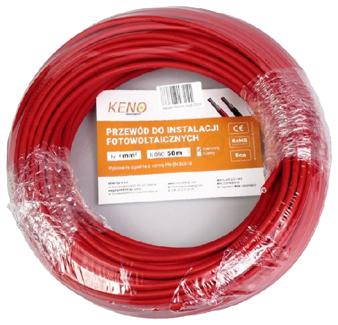Saulės kabelis 4 mm², raudonas, 50 m (KABEL-4MM-RED-50M)